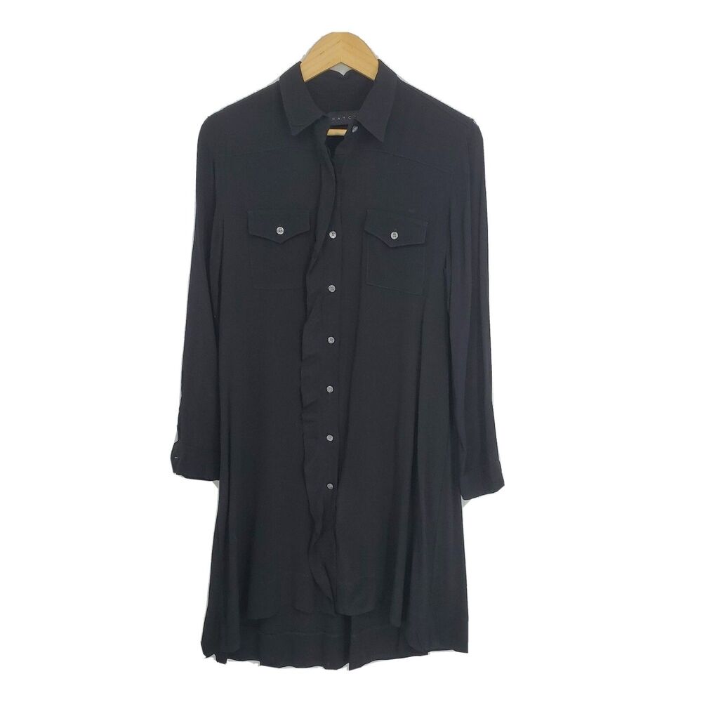 Hatch Maternity Shirt Dress Button/Ruffle Front Long Sleeves Black O/S One Size